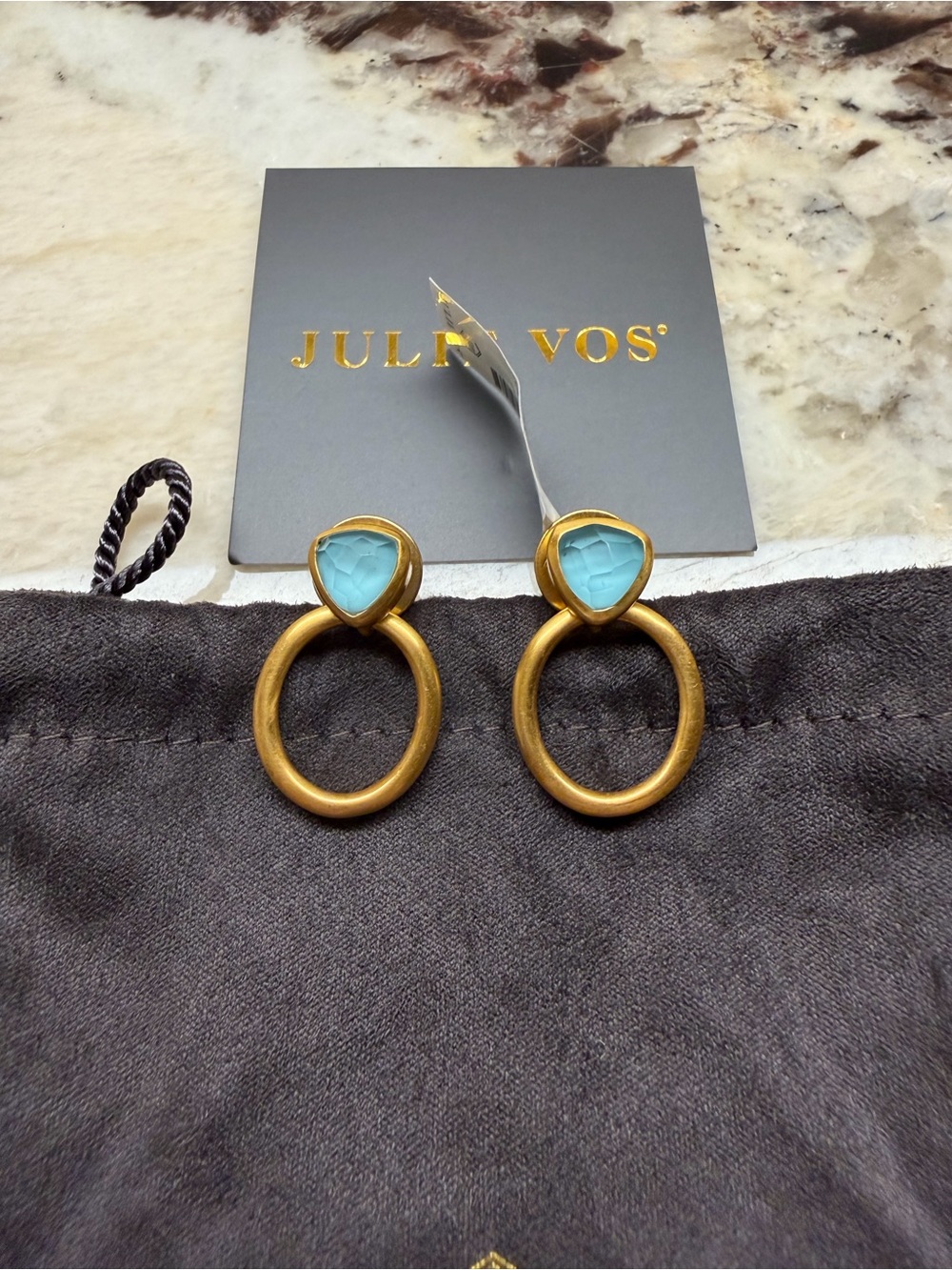 Julie Vos Aquitaine Demi Doorknocker Earring Iridescent Capri Blue